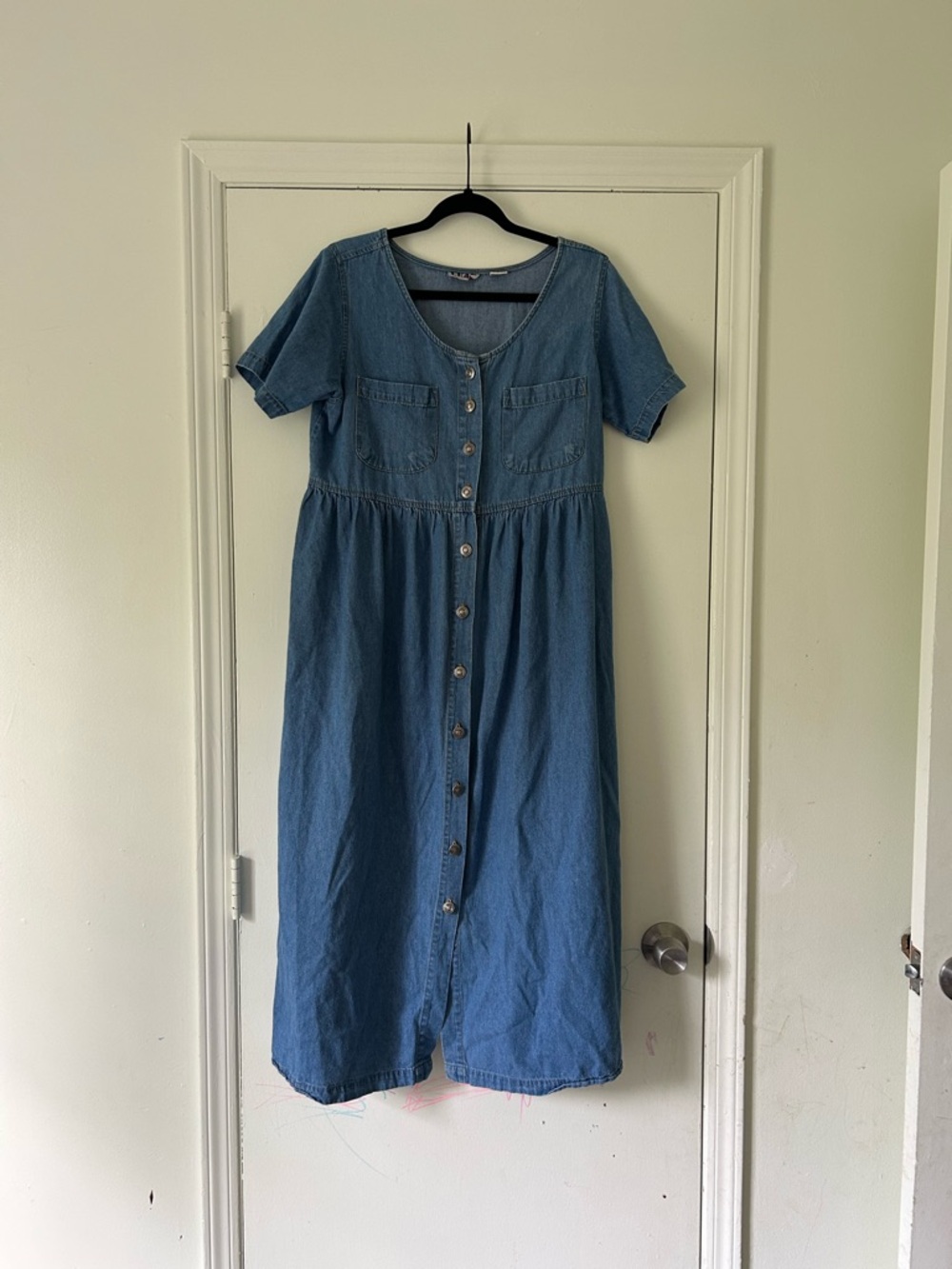 Vintage Denim Button-Front Cotton Midi Dress